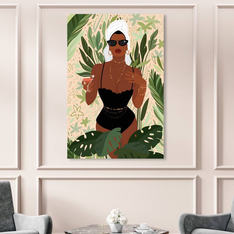 Wynwood Studio Fashion and Glam After Spa Cocktail Green and Cream White Tropical Wall Art Canvas Print - 54 x 36