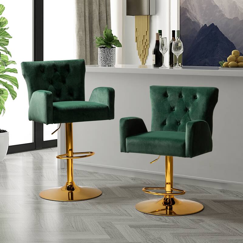 Loreto Modern Tufted Velvet Swivel chair with Adjustable Height Set of 2 by HULALA HOME