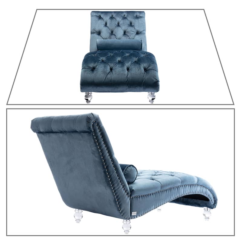 Elegant Stylish Velvet Upholstered Leisure Lounge Chair with Transparent Acrylic Legs