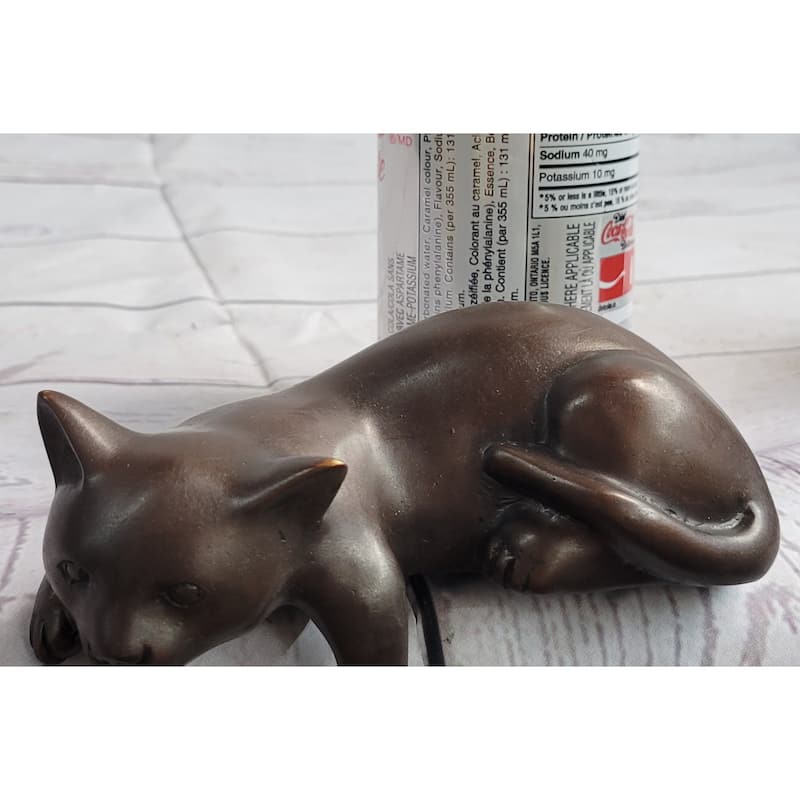 Desktop Cat Bronze Sculpture Figurine Figure Signed Original Art 3 Inches X 5 Inches