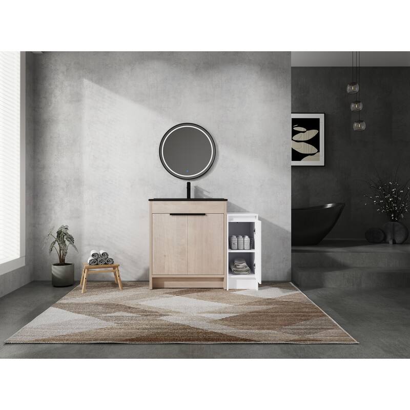 72" Freestanding Bathroom Vanity Set with Adjustable Storage Cabinets, Black Ceramic Sink