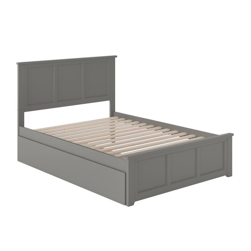 Madison Full Platform Bed with Footboard and Twin Trundle in Grey