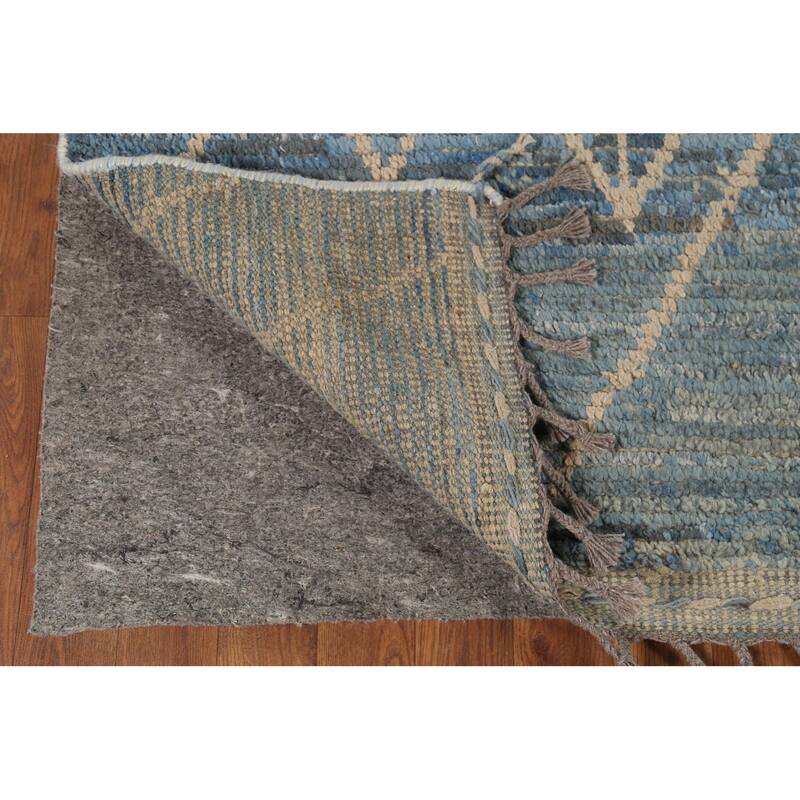 Moroccan Rug Hand-Knotted Blue Abstract Wool Carpet - 7'2"x 10'11"