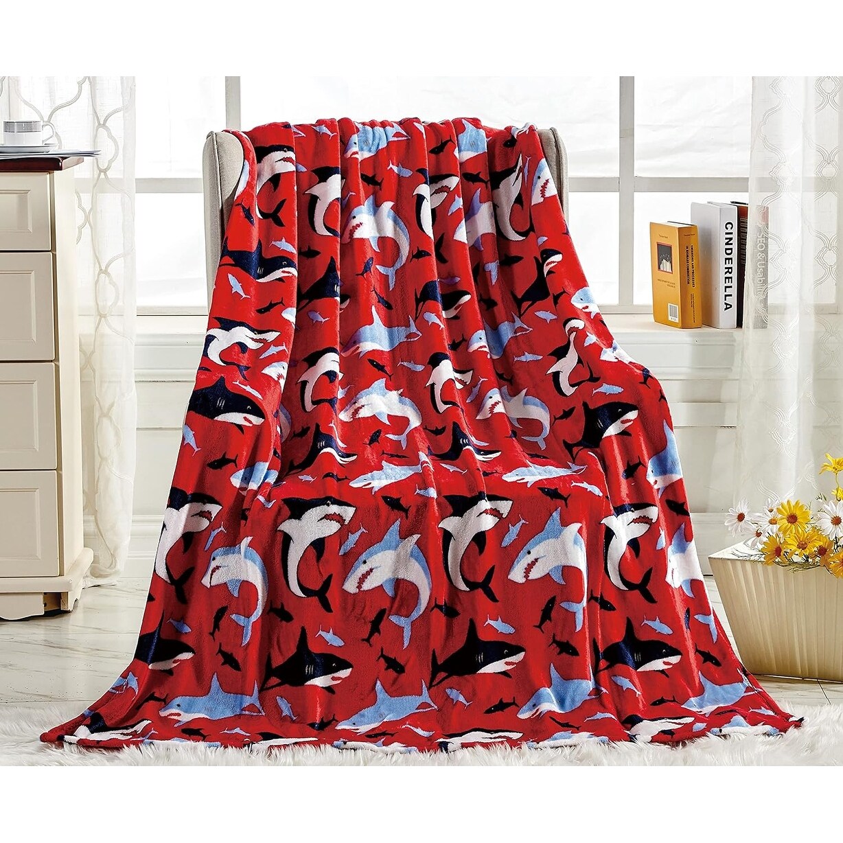 Decor More Shark Baby Microplush Throw Blanket 50inch x 60inch Red Shark Bed Bath Beyond 39408365