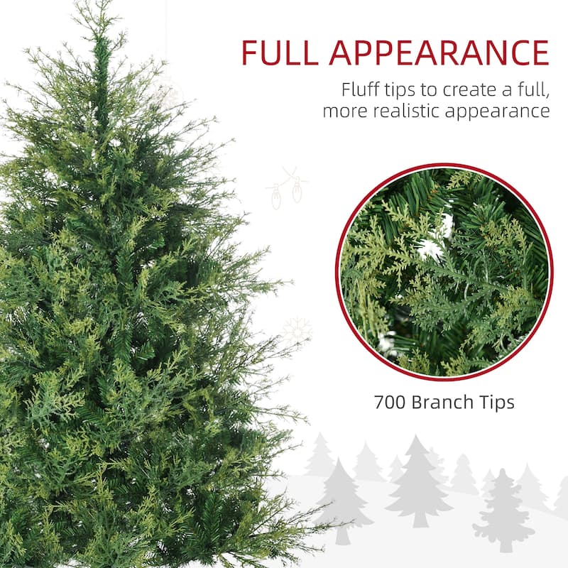 HOMCOM 6ft Tall Artificial Christmas Tree Holiday Décor with 700 Branches, Auto Open, Steel Base, Wide Shape, Green - 5.89 ft