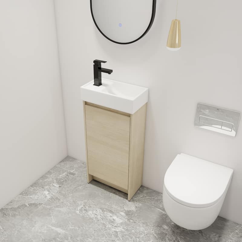 Malwee 16" FreeStanding Bathroom Vanity, Mini Floor Stand Bathroom Vanity with Sink,Soft Close Door and Adjustable shelf