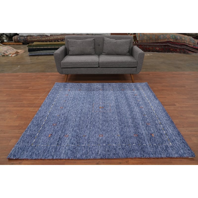 Hand Knotted Oriental 100% Wool Carpet Tribal Animal Pictorial Navy Blue & Blues Gabbeh Area Rug - 6' 0'' X 6' 0''