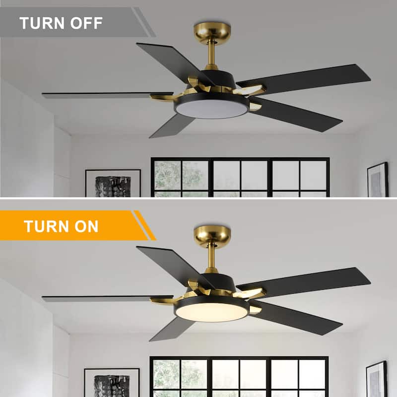 Bella Depot 52" Modern Ceiling Fan with Light and Remote Black 6-Speed Reversible Fan