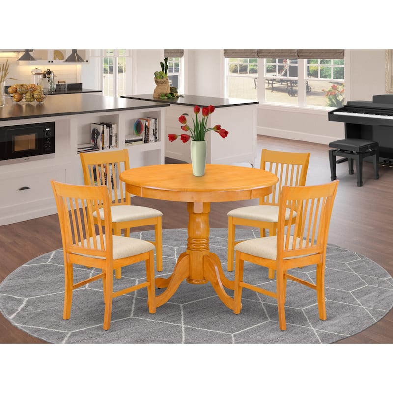 East West Furniture 5 Piece Dining Room Furniture Set- A Round Dining Table and 4 kitchen Chairs, Oak (Seat Options) - ANNO5-OAK-C