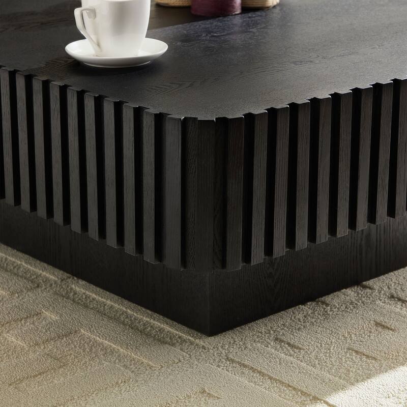 35.43 Inch Handcraft Drum Coffee Table Square Coffee Table for Living Room,Small Wooden Coffee Table with Sturdy MDF Pedesta