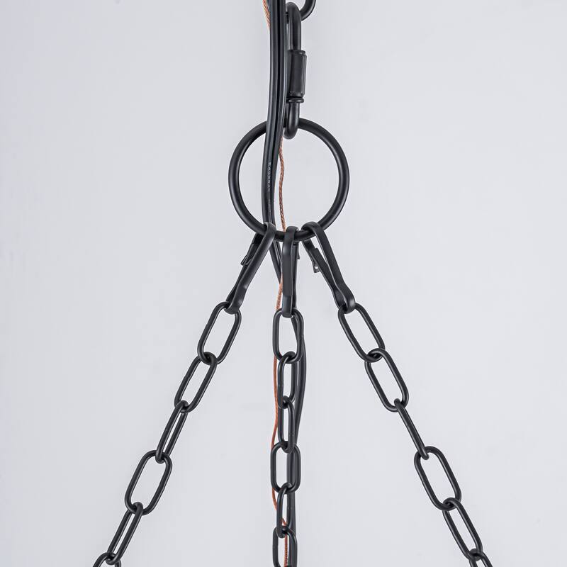 5-Light White Fabric Shade Pendant Light for Living Room - Black White