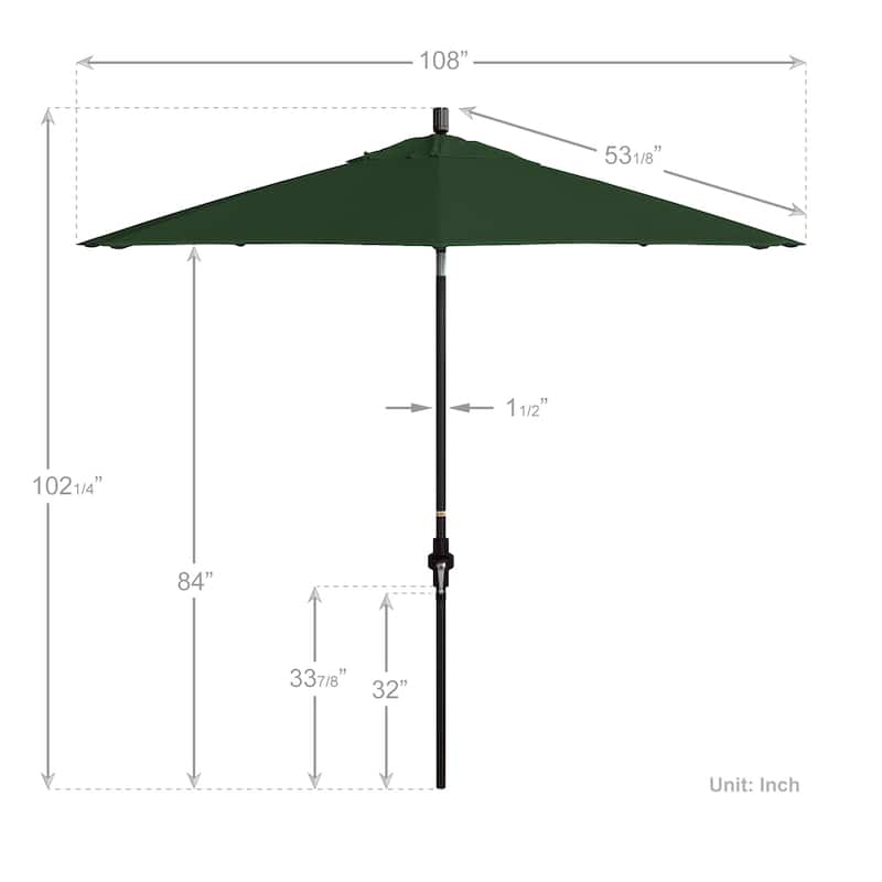 California Umbrella 9' Rd Golden State Series Patio Umbrella Bronze Aluminum Frame Crank Lift Collar Tilt Pacifica Pacific Blue