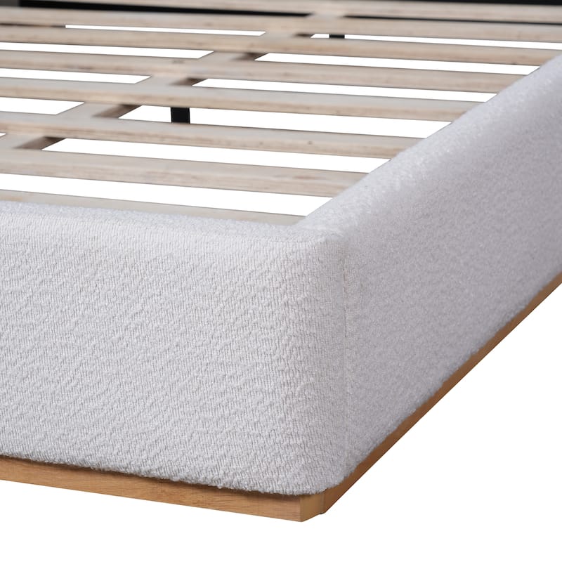 Christopher Knight Home - Aurelius Boucle Upholstered Bed Frame with Solid Rubberwood Base and Wingback Headboard