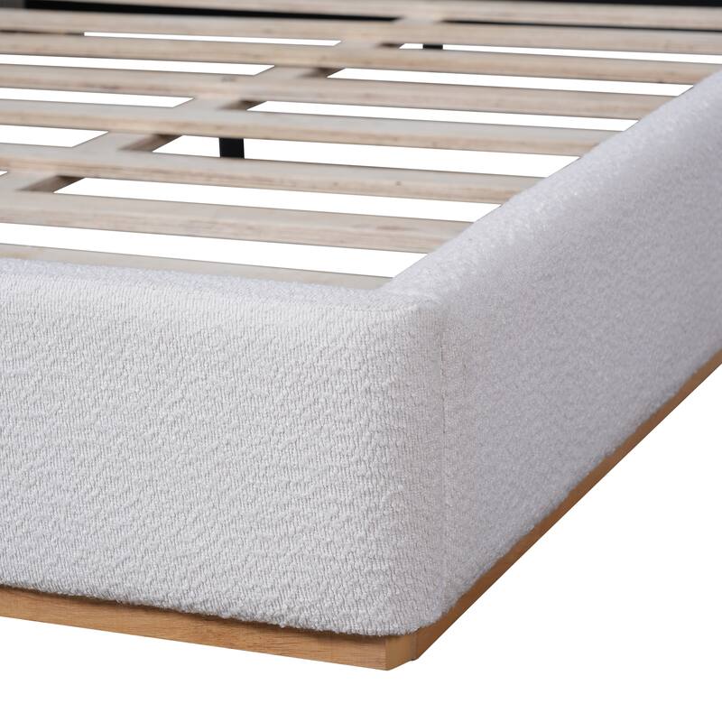 Upholstered Bed Frame with Wingback Headboard/Soft Pack Platform Bed Frame/Solid Wood Base/No Box Spring Needed/Noise-Free/White