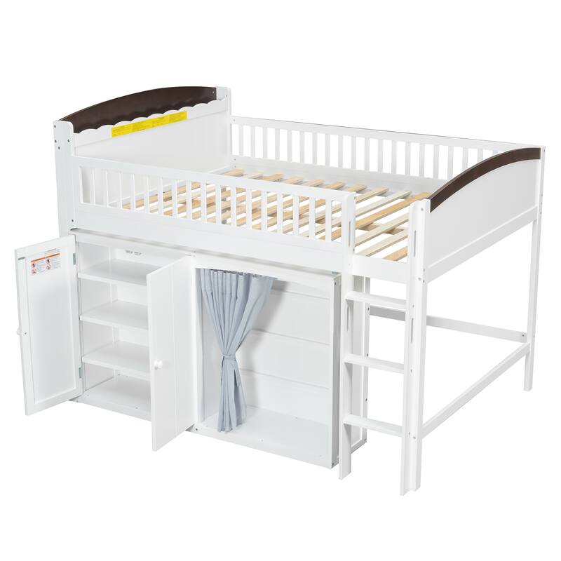 Loft Bed with LED Headboard, Double-Door Cabinet & Integrated Wardrobe by Harper&Bright Designs