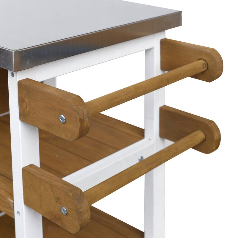 Foldable Outdoor Kitchen Island Cart with Lockable Wheels and Storage Cabinet