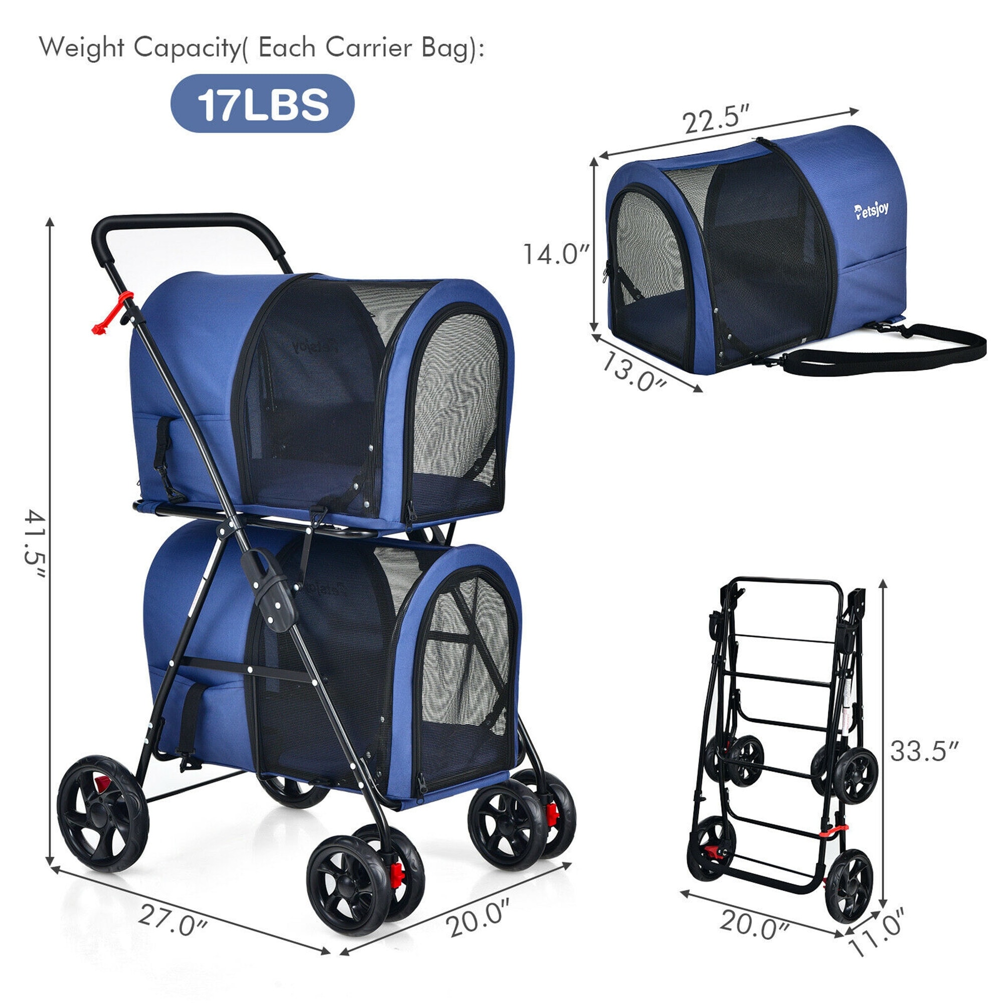 как выглядит 4-in-1 Double Pet Stroller w/ Detachable Carrier Travel фото