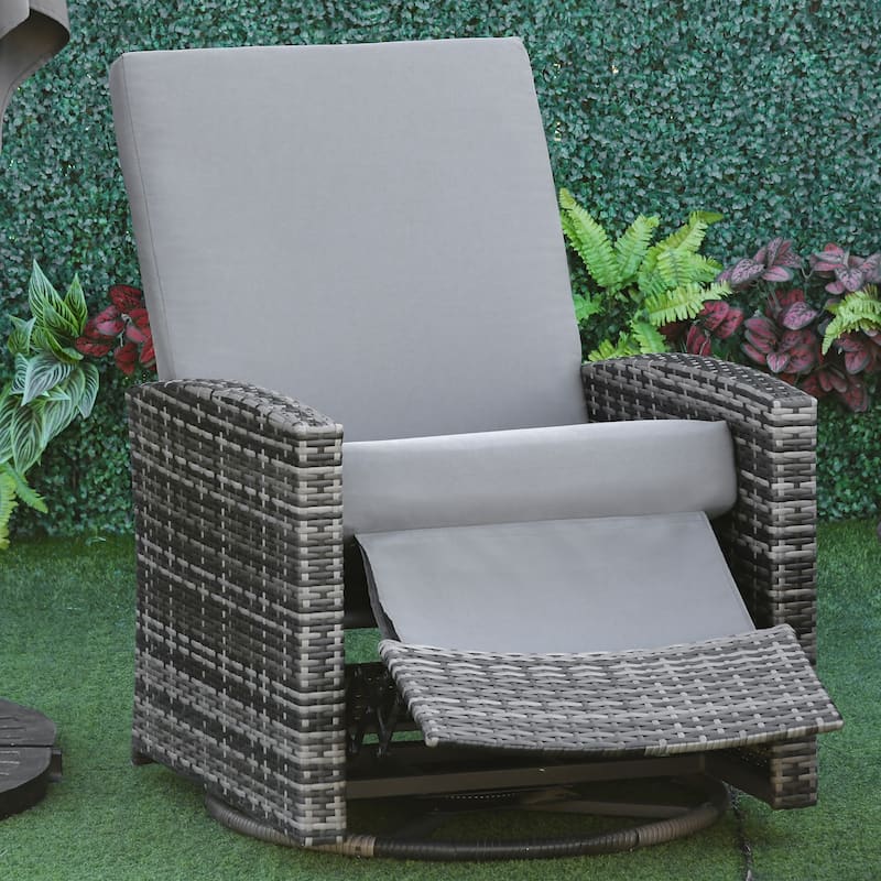 Outsunny Outdoor Cushioned Swiveling PE Wicker Recliner Chair