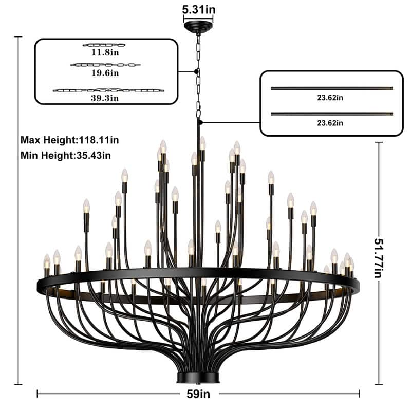Black Chandelier, Modern Farmhouse Chandelier for Dining Room, Round Industrial Candle Chandeliers