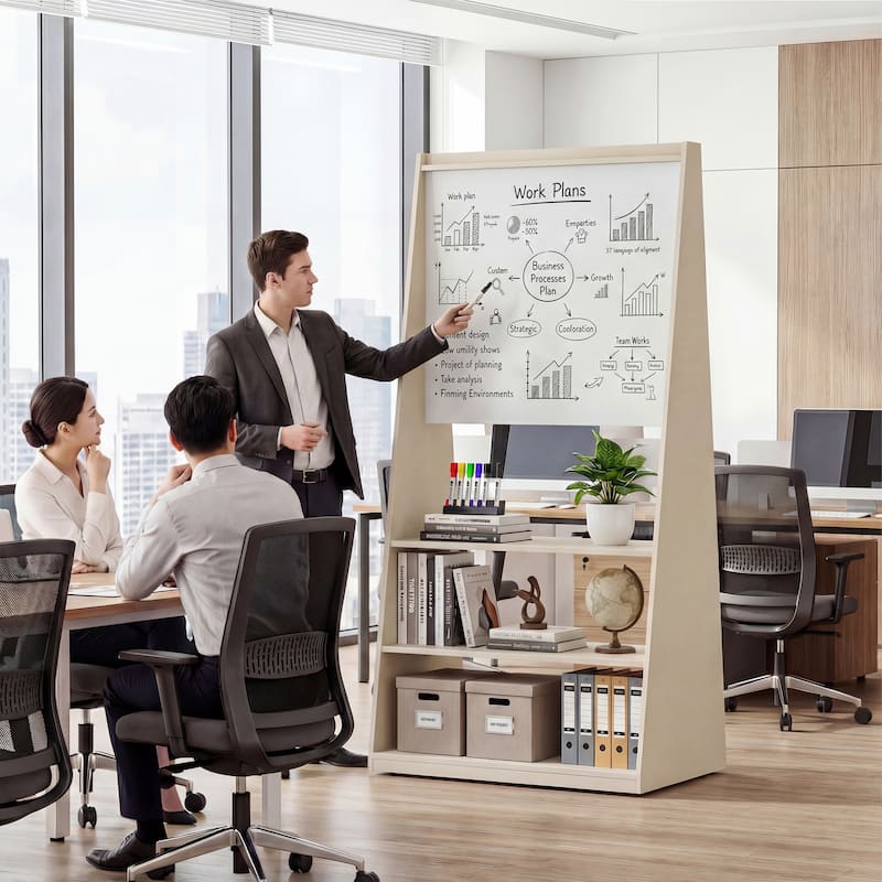 3-in-1 Mobile Whiteboard & Felt Bulletin Board on Wheels