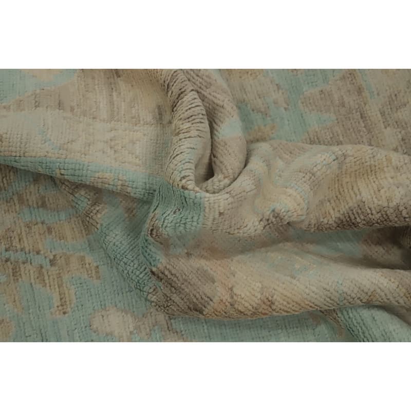 Vegetable Dye Blue Oushak Turkish Area Rug, Floral Geometric Carpet - 10' 3'' X 8' 3''
