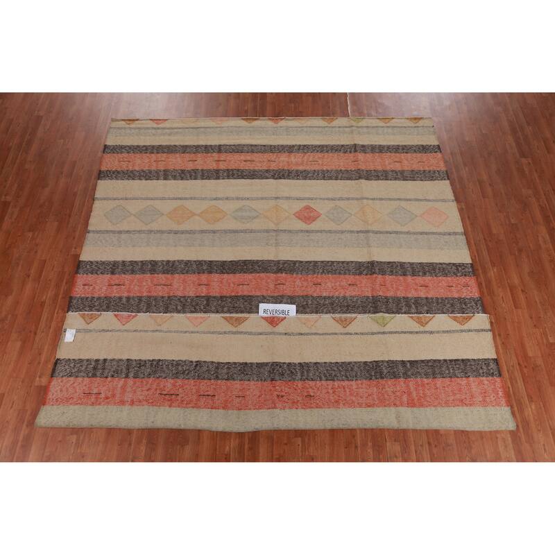 Hand Woven Oriental 100% Jute Carpet Southwestern Modern Beige & Ivories Kilim Area Rug - 11' 7'' X 9' 5''