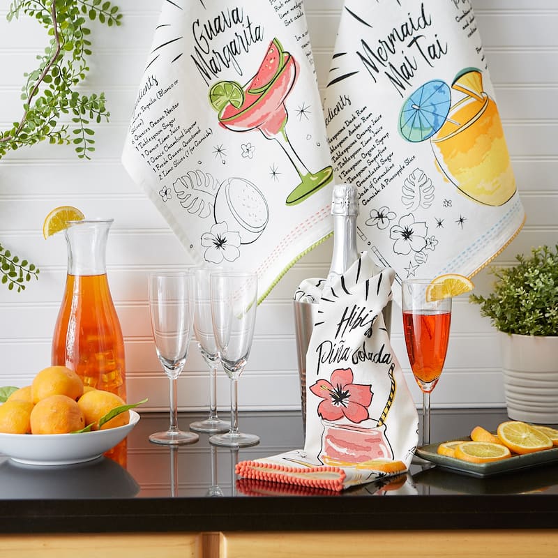 DII Island Tropics Pineapple Embellished Dishtowels Set/3