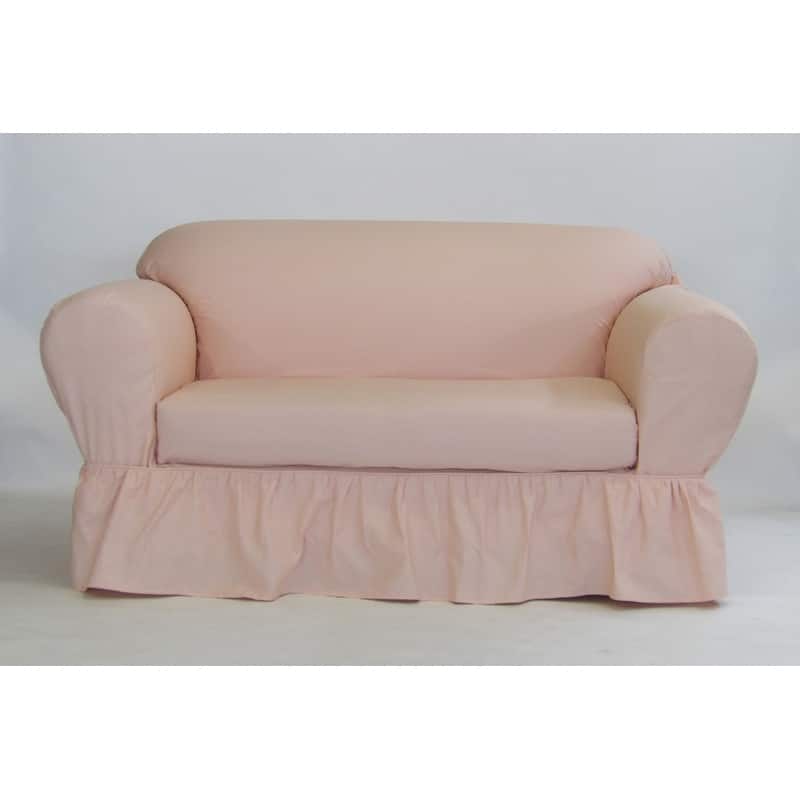 Washed cotton Ruffled 2 piece loveseat slipcover
