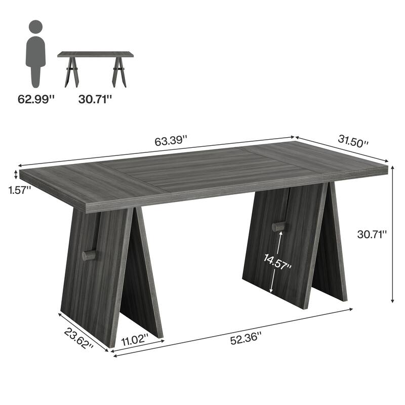 64-Inch Modern Executive Desk, Computer Desk with Sturdy Base