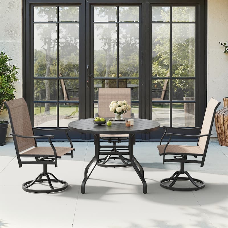 Round Outdoor Dining Table, 41" Round Patio Table Wood-Like Grain with 1.57" Umbrella Hole, Metal Outdoor Dining Tables