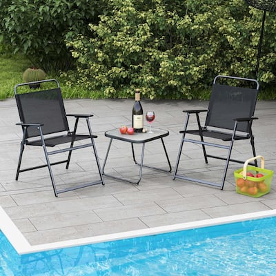 3 PCS Patio Bistro Set Folding Chairs & Table Set Patio Dining Set
