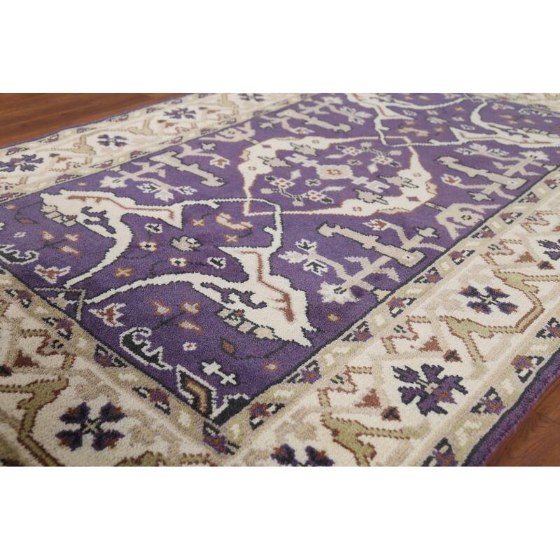 Purple Oushak Indian Area Rug Hand-Knotted Wool Carpet - 4'1"x 5'11"