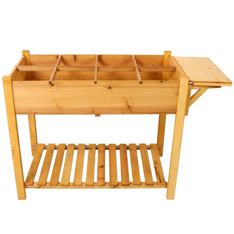 Country Rustic Style Garden Bed with Foldable Side Table and Storage Shelf, for Herb Vegetables Flowers Outdoor Gardening