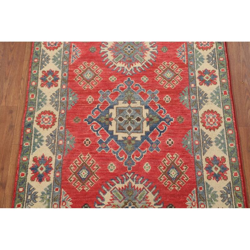 Traditional Kazak Accent Rug Hand-Knotted Red Wool Carpet - 2'7" x 4'0"