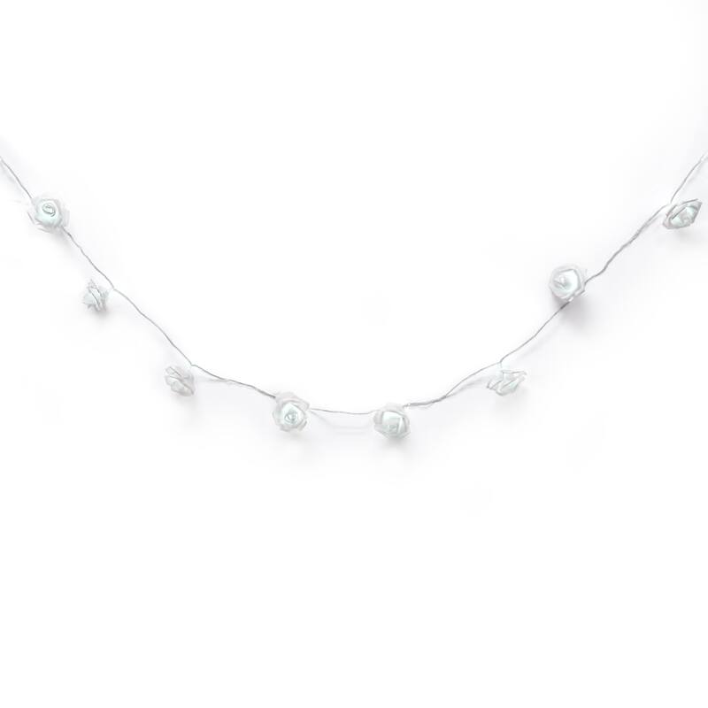 White Foam Rose Flower LED String Light Fairy Lights Battery Operated 72in - 72" L x 2.5" W x 2.5" DP