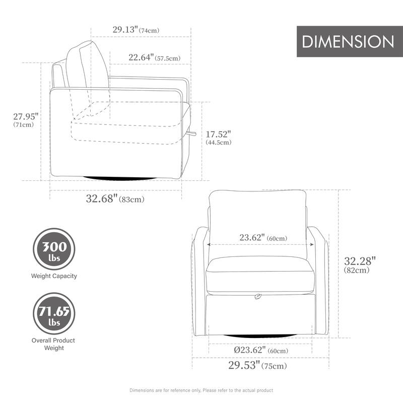 Swivel Accent Chair, Comfy Reading Chairs, Accent Single Armchair Upholstered Sofa Tufted Accent Square Club Chair