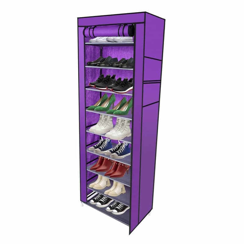 10 Tiers Portabl Storage Closet Organizer Shoe Rack Cover 3 Colors - Purple