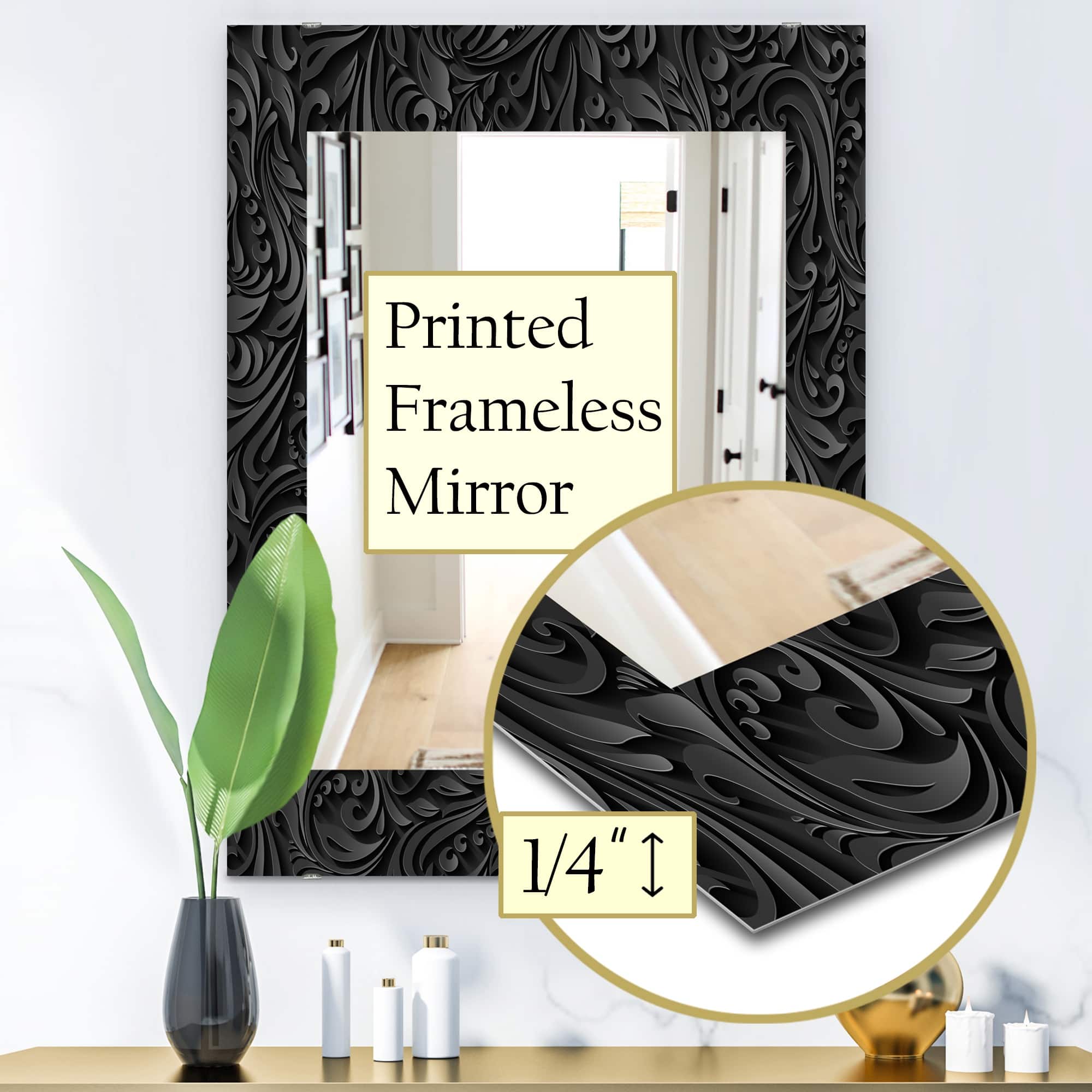 Designart 'Obsidian Impressions 10' Modern Mirror Printed Wall Mirror