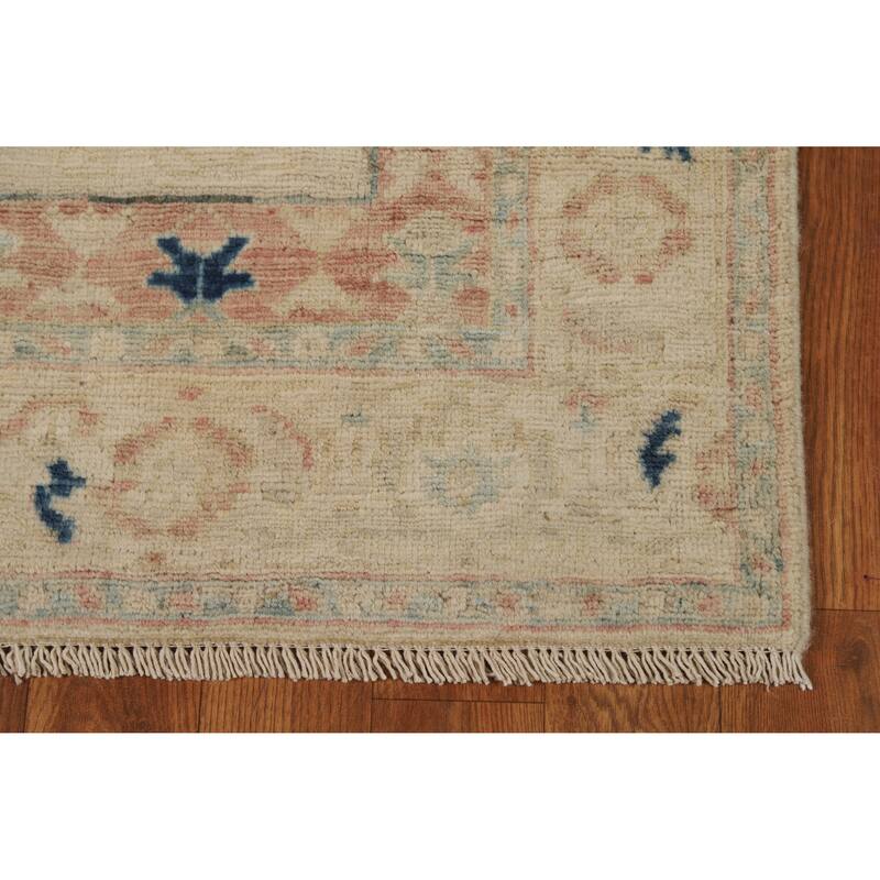 Hand Knotted Oriental 100% Wool Carpet Traditional Floral Beige & Ivories Art Deco Runner Rug - 11' 10'' X 2' 11''