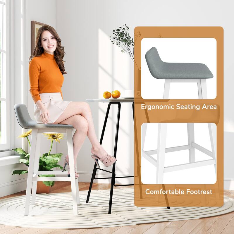 Gymax 2PCS 29'' Upholstered Barstools w/ Low Back Footrest & Wood Legs