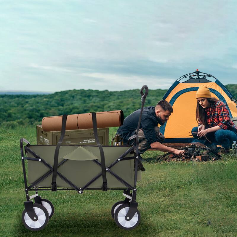 Collapsible Utility Wagon with Storage Straps - 225lb Capacity Foldable Cart, Army Green