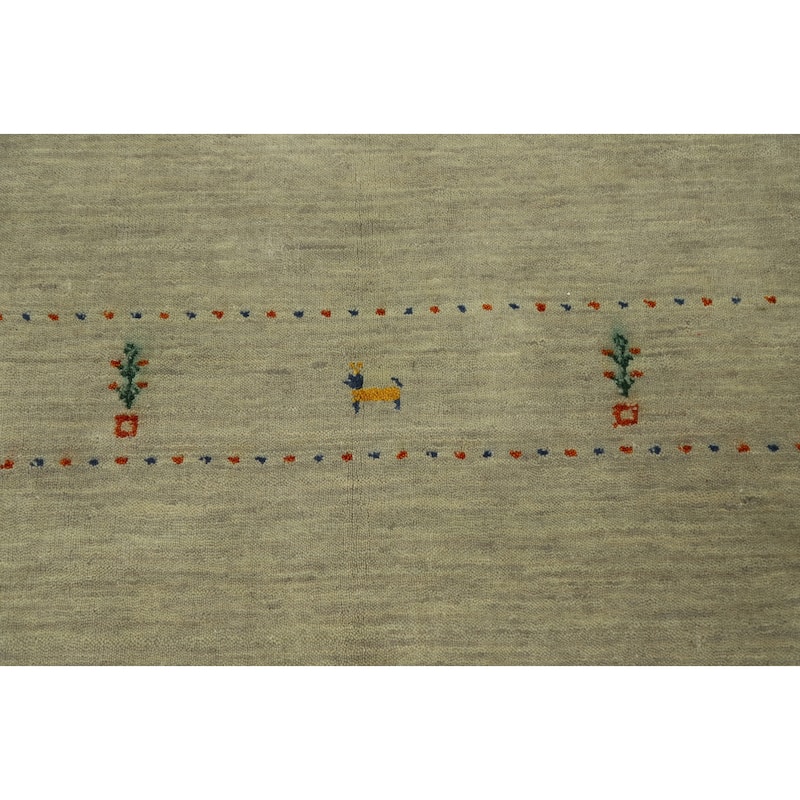 Hand Knotted Oriental 100% Wool Carpet Tribal Animal Pictorial Beige & Ivories Gabbeh Area Rug - 5' 10'' X 3' 9''