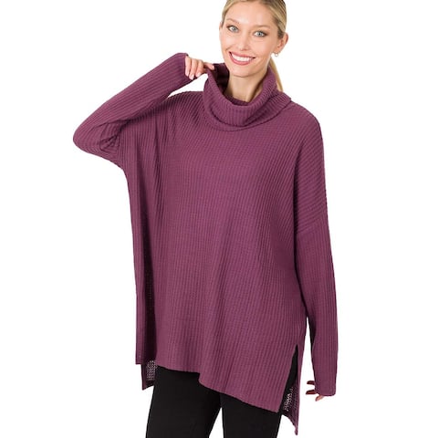 JED Women's Relaxed Fit Cowl Neck Thermal Knit Tunic Sweater Top