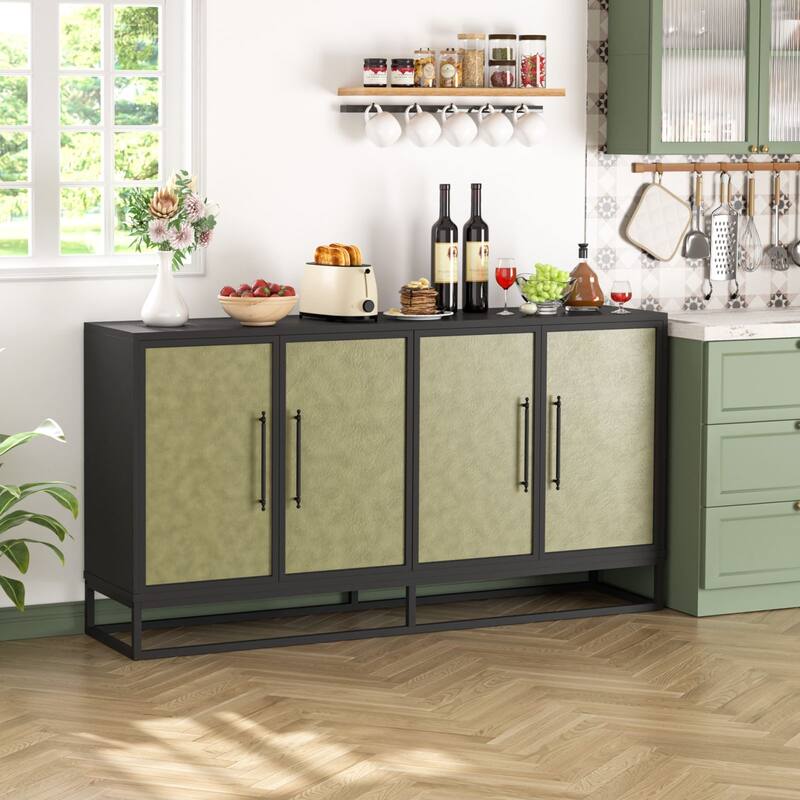 VEIKOUS 4-Door Buffet Sideboard Cabinet with Adjustable Shelves & Anti-Tipping Design - 61.5"×15.4"×33"