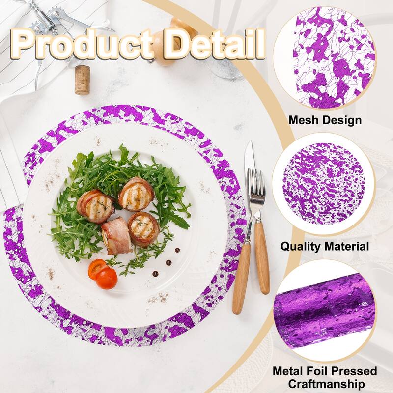 16Pcs Disposable Round Placemats, 13" Metallic Glitters Foil Mesh Mats