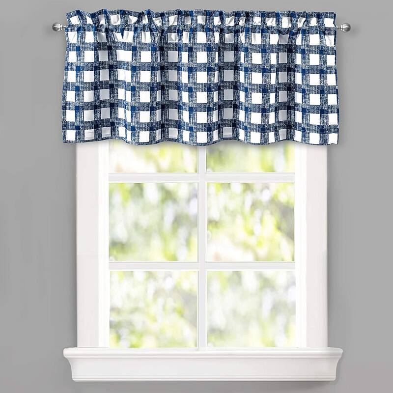 DriftAway Checked Plaid Printed Pattern Farmhouse Lined Blackout Rod Pocket Window Curtain Valance - 52" width x 18 " length