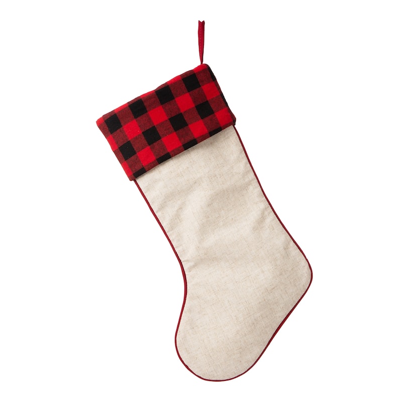 Glitzhome 21"L LED Embroidered Linen Reindeer Cat Dog Christmas Stockings