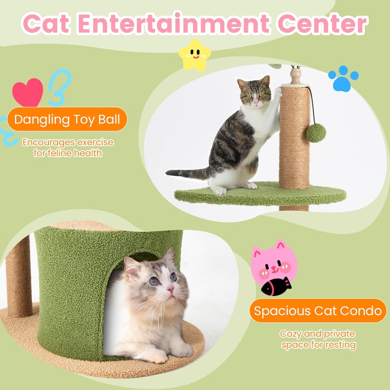EROMMY Cat Tree Tower,Indoor Cat Tree with Sisal Scratching Posts, Cozy Condo, Sturdy Padded Perch-Colorful Cat Playhouse