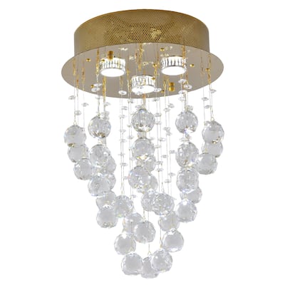 12" Gold Metal Semi Flush Mount With Clear Crystal Drop