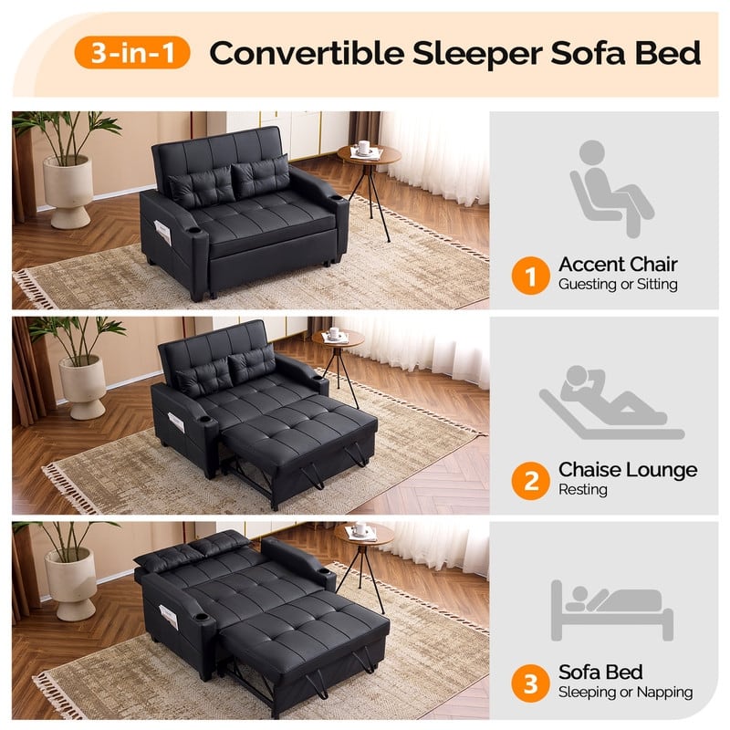 Upholstered Cat's Claw Leather Convertible Reclining Sleeper Sofa Bed With Cushions For Small Spaces